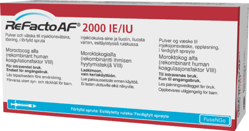 REFACTO AF 2000 IU injektiokuiva-aine ja liuotin, liuosta varten, esitäytetty ruisku 1 x 1 kpl