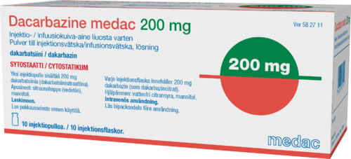 DACARBAZINE MEDAC 200 mg injektio/infuusiokuiva-aine, liuosta varten 10 x 200 mg
