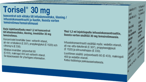 TORISEL 30 mg infuusiokonsentraatti ja liuotin, liuosta varten 1 x 1 pakkaus
