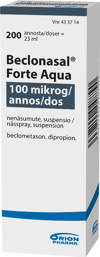 BECLONASAL FORTE AQUA 100 mikrog/annos nenäsumute, suspensio 1 x 200 annosta