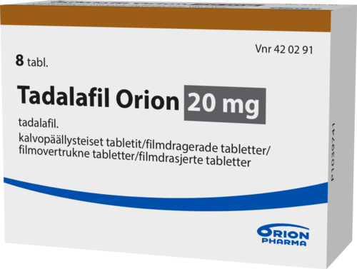 TADALAFIL ORION 20 mg tabletti, kalvopäällysteinen 1 x 8 fol