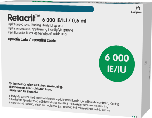 RETACRIT 6000 IU/0,6 ml injektioneste, liuos, esitäytetty ruisku 6 x 0.6 ml