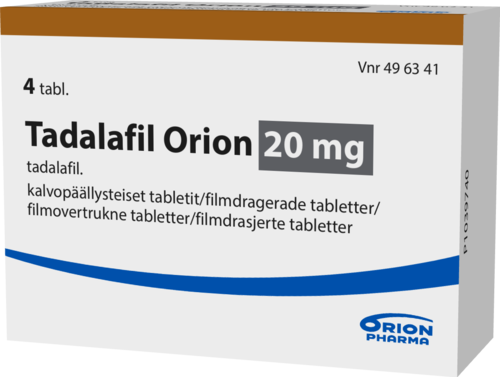 TADALAFIL ORION 20 mg tabletti, kalvopäällysteinen 1 x 4 fol