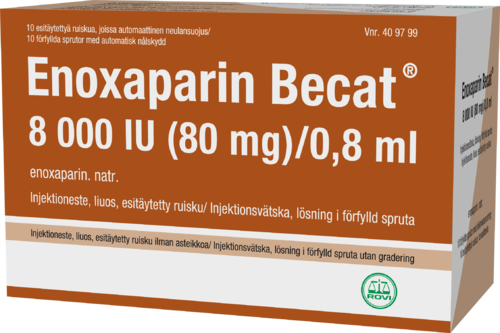 ENOXAPARIN BECAT 8000 IU (80 mg)/0,8 ml injektioneste, liuos, esitäytetty ruisku 10 x 0.8 ml