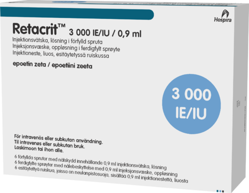 RETACRIT 3000 IU/0,9 ml injektioneste, liuos, esitäytetty ruisku 6 x 0.9 ml