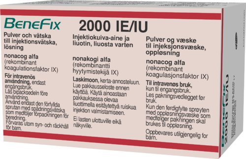 BENEFIX 2000 IU injektiokuiva-aine ja liuotin, liuosta varten 1 x 2000 IU
