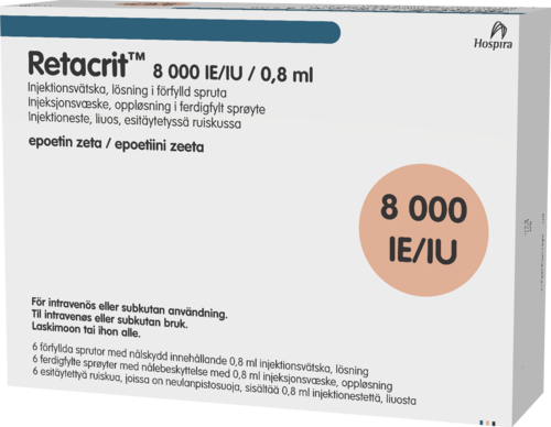 RETACRIT 8000 IU/0,8 ml injektioneste, liuos, esitäytetty ruisku 6 x 0.8 ml