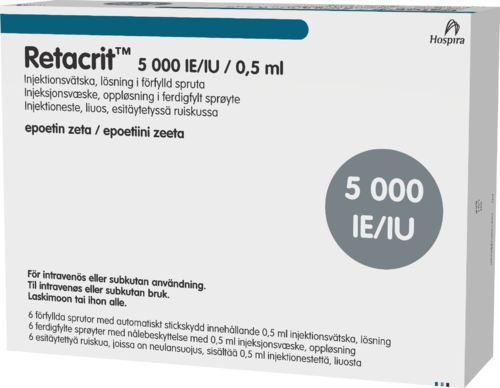 RETACRIT 5000 IU/0,5 ml injektioneste, liuos, esitäytetty ruisku 6 x 0.5 ml