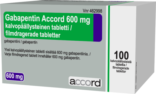 GABAPENTIN ACCORD 600 mg tabletti, kalvopäällysteinen 1 x 100 fol