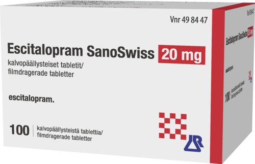 ESCITALOPRAM SANOSWISS 20 mg tabletti, kalvopäällysteinen 1 x 100 fol