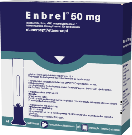 ENBREL 50 mg injektioneste, liuos, säiliö annostelulaitteeseen 4 x 50 mg
