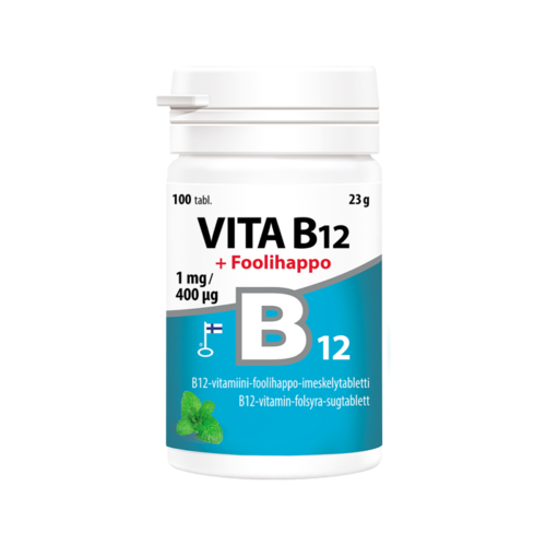Vita B12 + foolihappo B12-vitamiini 1 mg, foolihappo 400 mikrog 100 tabl