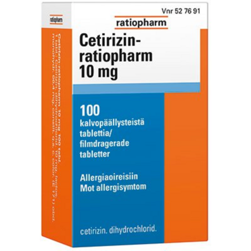 CETIRIZIN-RATIOPHARM tabletti, kalvopäällysteinen 10 mg 100 fol