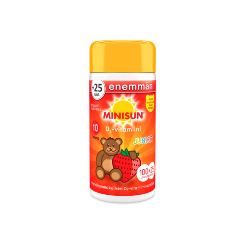 Minisun D-vitamiini Mansikka-Nalle jr.10 mikrog 125 tabl