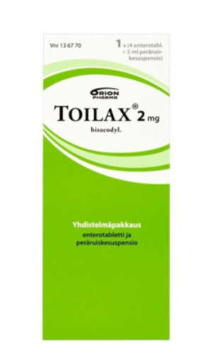 TOILAX YHDISTELMÄPAKKAUS enterotabletti ja peräruiskesuspensio 5 mg + 2 mg/ml 4 fol + 5 ml