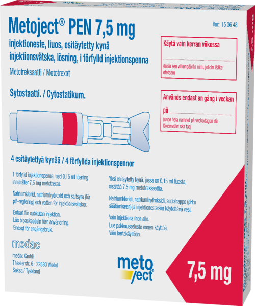 METOJECT PEN 7.5 mg injektioneste, liuos, esitäytetty kynä 4 x 0.15 ml
