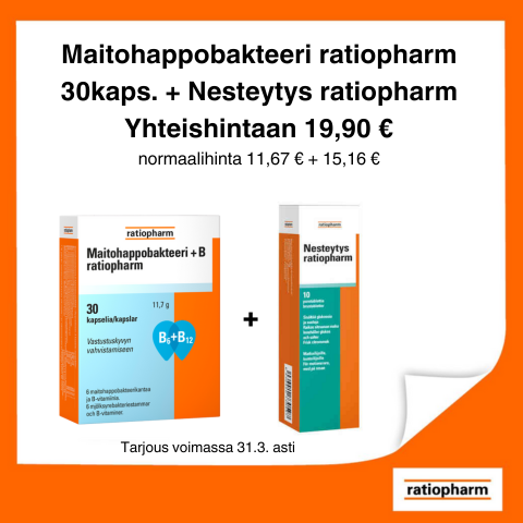 Maitohappobakteeri + B ratiopharm 30 kaps + Nesteytys ratioharm